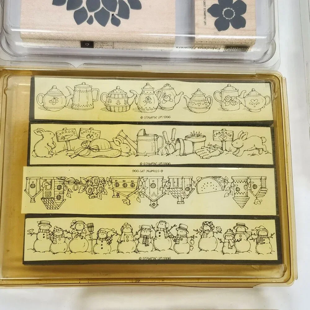 Stampin Up Wood Mounted Rubber Stamps Lot 6 Sets Vintage Celestial Floral Craft
